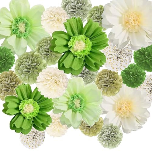 24 Decorazioni Compleanno Verde, FORMVERSITY Fiori Di Carta per Decorazioni, Fiori Di Carta Giganti Festa Hawaiana, Tissue Pom Poms Addobbi Matrimonio, Decorazioni Festa Allestimento Battesimo Bimba