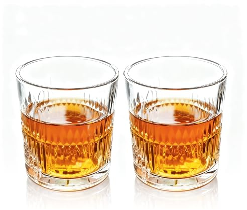 Mlysnd Whiskey Glasses Set of 2, Made of Crystal Glass, Comfortable to Hold, Beautiful and Safe, Suitable for Scotch Whiskey, Cocktails, Vodka Glasses 330ml (vertical lines)