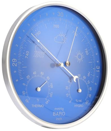 Candeon Station Météo Mécanique 3 en 1, Baromètre, Thermomètre et Hygromètre à Cadran de 180 Mm/7 Pouces, Baromètre de Pêche Mural pour Intérieur et Extérieur, pour Maison, Bateau de