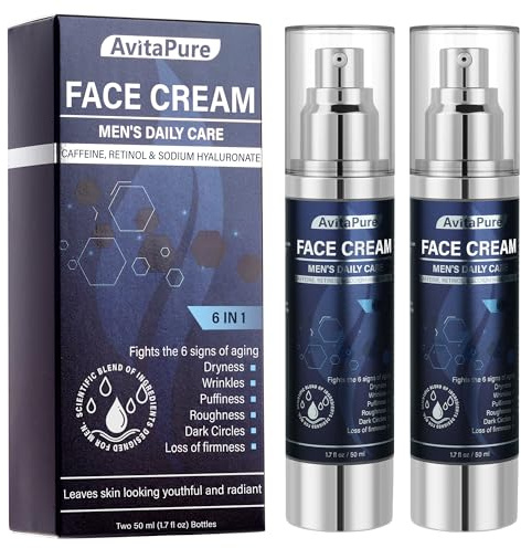 6-in-1 Face Cream for Men – Mens Anti Aging Face Cream w/Caffeine & Retinol to Firm, Hydrate & Refresh Skin, Quick-Absorbing Non-Greasy Formula (1.7 Fl Oz (Pack of 2))