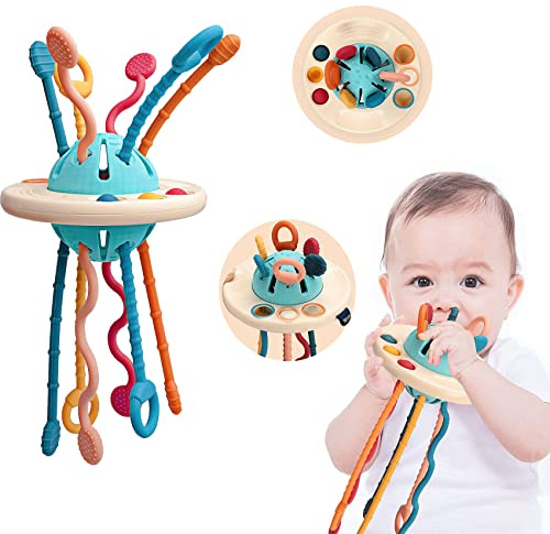 morkka Montessori sugkopp leksak tuggleksak bitleksak reseleksak finmotorisk barnvagn babyleksak silikon dragsnöre aktivitetsleksak sensorisk från 6–18 månader och småbarn