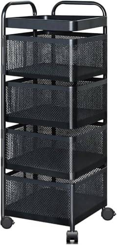 Carro Auxiliar Metálico con Almacenamiento Giratorias Ahorra Espacio Carrito Cocina Verdulero Frutero Cestas Rectangulares Estantería Organizador De Metal Gran Capacidad(4 Tier)
