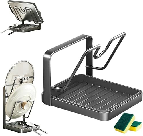 Genérico Estante Tapas Ollas, 2026 Soporte Para Tapas con Bandeja, Soporte Para Tapas Mientras se Cocina, Soporte Organizador Multifuncional Para La Cocina (Gray-Single layer)