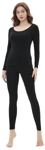 Vinconie Thermals Ladies Underwear Set Long Johns Thermal Bottoms Long Sleeve Top, 1 Pack Black, L (16 18)