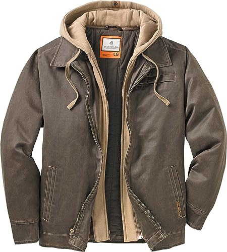 Legendary Whitetails Mens Casual Coat with Hood Waxed Cotton Water Resistant Jacket, Tobacco, LRG
