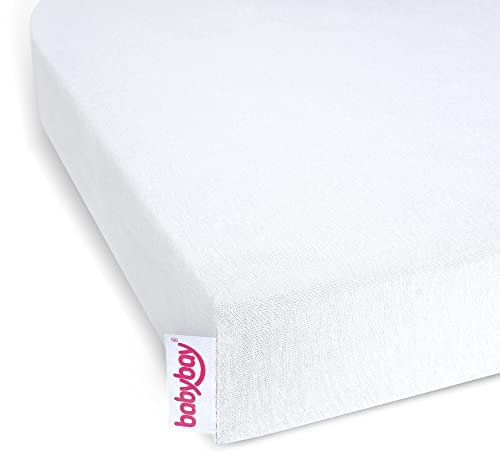 babybay Jersey Spannbetttuch Deluxe mit Membran passend für die Modelle Maxi, Midi, Boxspring, Comfort und Comfort Plus, weiß, 89 x 50 cm (Einzelpack)