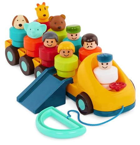 Battat Nachziehspielzeug und Steckspiel Bus mit 9 bunten Figuren und Tieren – Lernspielzeug, Motorikspielzeug – Baby Spielzeug für Kinder ab 18 Monate