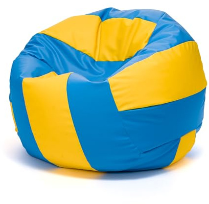 Ecopuf Basketball Sack XL - Spielkissen aus Kunstleder - Ideal für Fußballfans, Kinder - Sitzsack Wohnzimmer - Sitzpouf Samt - Gaming Stuhl Pouf Sack - 90x65cm, Volleyball