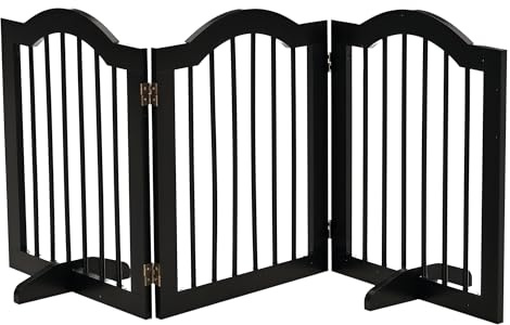 PawHut Freestanding Pet Gate Wooden Dog Gate with Support Feet Foldable Pet Fence Safety Barrier for the House Doorway Stairs Black