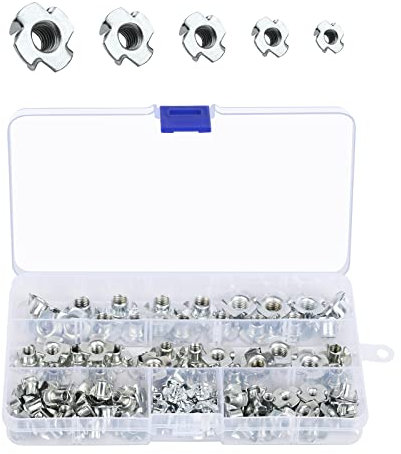BAMZOK 102 Stück Einschlagmuttern mit 4 Einschlagspitzen Vier-Prong Nüsse Sortiment Schrauben Kits für Handwerker Amateure Holzbearbeitungsmöbel M3 M4 M5 M6 M8