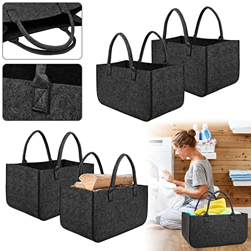 NAIZY Sacs en Feutre pour Bois de Cheminée 4 Pièces, Pliable Grand Panier 50 x 25 x 25 cm - Anthracite