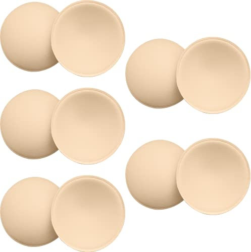 SKENGWEL 5 Pairs Round Bra Inserts Pads, Removable and Washable Bra Cups Inserts for Bikinis Top Swimsuit Sport Bra (5 pairs beige A/B)