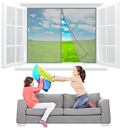 Lamellenvorhang Fliegengitter Insektenschutzvorhang 60x80 cm ohne Bohren, Insektenschutz Magnetischer Fliegenvorhang für BalkonFenster, Wohnzimmer - Grau Z