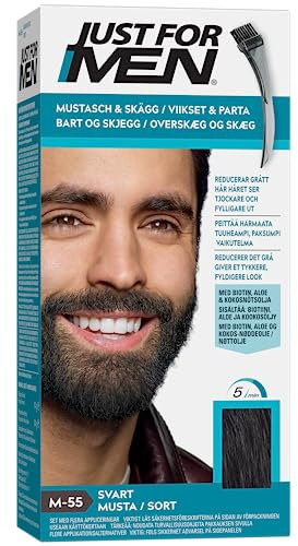 Just for Men baffi e barba colore nero, elimina i capelli grigi per un aspetto più spesso e pieno - M55.