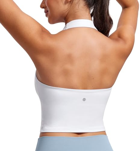 CRZ YOGA Butterluxe Halter Neck Crop Tank Tops White 8