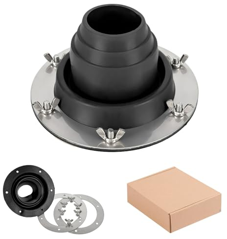 Tent Stove Jack Kit Black, Silicone High Temp Flexible Roof Jack Pipe Boot Metal Roofing Pipe Flashing for Bell Tent,Yurt,Wood Burner,Travel Stove (Pipe OD 1 3/4-3 1/4)