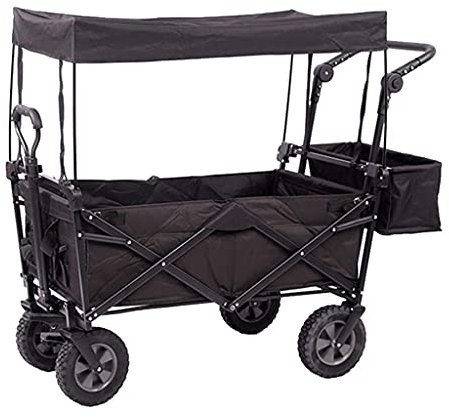 Utomhusfällbar redskapsvagn Fällbar handkärra med tak, utomhusträdgårdsvagn med bromsar, campingvagn för all terräng