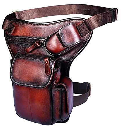 CYMKYQ Sacoche Moto,Sacoche Moto Jambe Sac à bandoulière en Cuir for Hommes, Sacoche décontractée à la Mode, Design, Sac Banane de Voyage, Sac à Jambe tombante(Color:Wine)