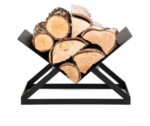 Kapaga Support triangulaire en métal pour bois de cheminée, 26 x 37,5 x 55 cm, rangement intérieur soudé, prêt à l'emploi, revêtu par pulvérisation, noir