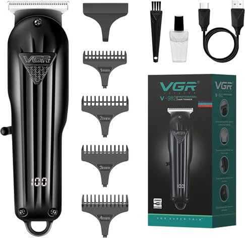 VGR Rasoio elettrico per barba da uomo, ricaricabile, USB-C, senza fili, batteria da 120 minuti, lame in acciaio inox, kit per la cura del viso maschile per baffi, collo, stoppia, basette, testa calva
