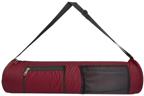 Premium Waterproof Yoga Mat Gym Bag with Zipper, Pockets and Adjustable Strap (Red)