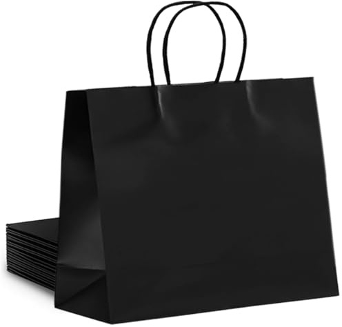 Favuit Sacchetti di carta con manico, 6 sacchetti regalo, 31 x 42 x 13 cm, con manico in corda, per shopping, matrimoni, imballaggi, compleanni, Natale, nero (grande)