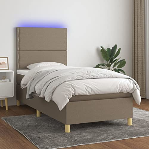 Brokky Boxspringbett mit Matratze & LED Bett Mit Bettkasten Bett Boxspringbett Betten Boxspringbett Mit Matratze Taupe 100x200 cm Stoff - 3135337