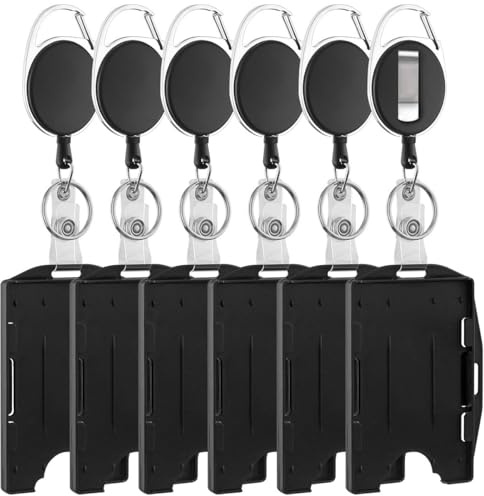 Mecool 6 Pcs Retractable Card Holder with Carabiner Clip & Lanyard Extender | Id Card Holder Retractable Keyring | Badge Reel | Plastic Id Card Holder