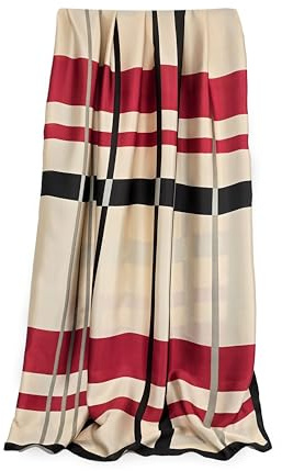 GLORIS Damhalsduk fin silkeslen stor 180 x 90 cm med färgglada tryck. Halsduk för kvinnor. Huvudduk halsduk. Silkesscarf elegant, Röd svart beige rutig, 180x90 cm