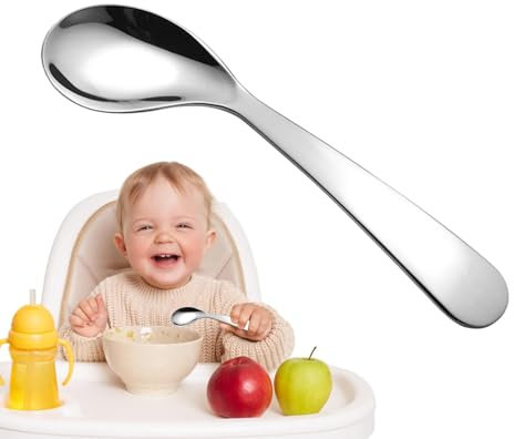 inlärningssked – böjd babysked, mjuk silikon-träningssked | Easy Grip spädbarnsked, självätande redskap, Wevering-sked av babyLED, flexibel och mild babysked (5,