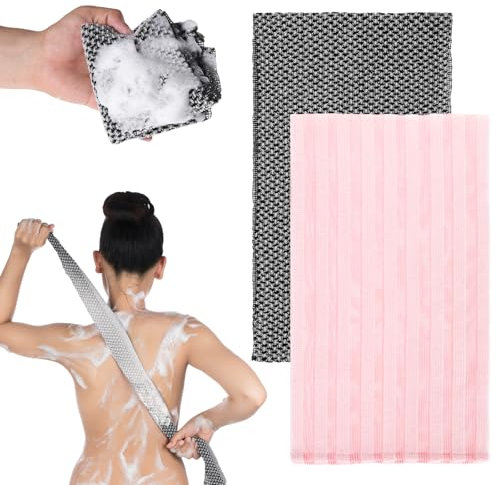 BOHUIZ 2 Stück Peelinghandschuh, Extra Langer Exfoliating Gloves Body Scrubber Rückenbürste für Körperpeeling, Rückenreiniger, Waschhandschuhe zum Entfernen abgestorbener Haut