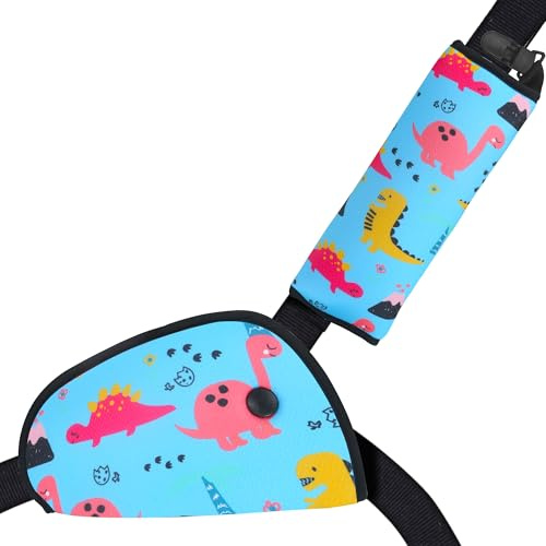 LAHAQIQI Car Seat Belt Pads for Kids, Seatbelt Strap Cover Accessories Adjuster for Children, 2pcs Seatbelt Shoulder Cushion Set with Non-Slip Positioning Clip for Travel (Dinosaur Blue)