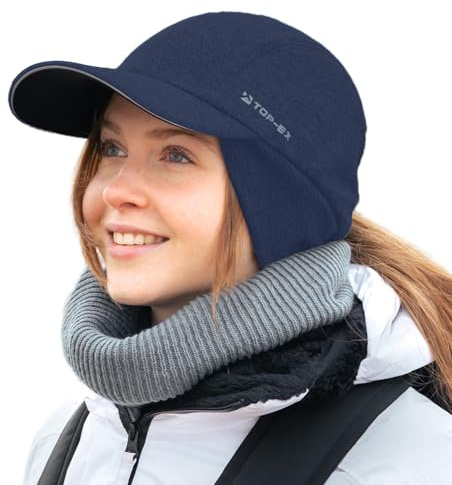 TOP-EX ChicPony M/L/XL Casquette de baseball imperméable pour femme avec cache-oreilles Queue de cheval Bonnet chaud avec doublure en polaire pour femme Course à pied Bonnet d'hiver réfléchissant