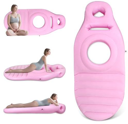 Cuscino Gonfiabile per la Gravidanza, Tappetino da Yoga per Donne Incinte con Foro, Tappetino per Sdraiarsi Sulla Pancia per Donne Incinte, Supporto per Tutto il Corpo e Sollievo dal Dolore(Rosa)