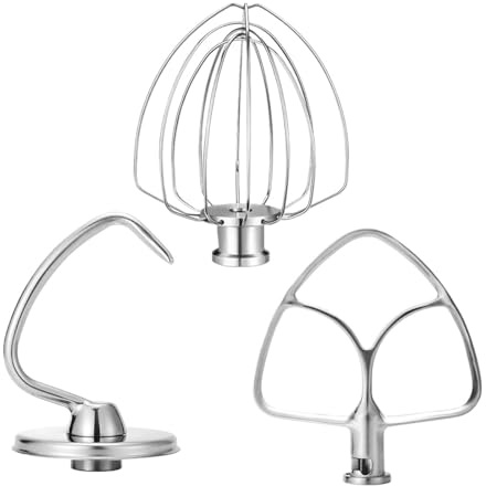 3-teiliges Set Mit Schneebesen, Flachrührer Und Knethaken. Kompatibel Mit KitchenAid Küchenmaschinen Mit 4,5 Und 5 Litern Fassungsvermögen.