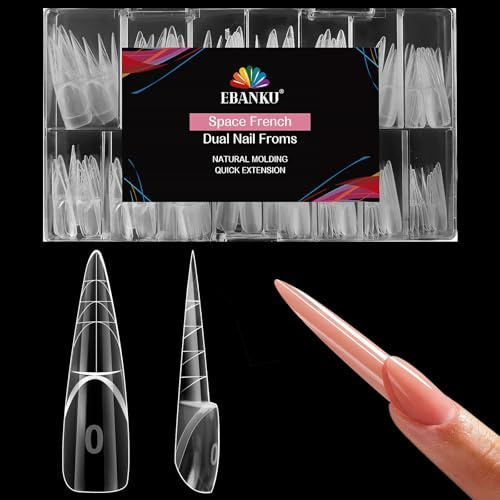 EBANKU 150PCS 3D Reverse French Dual Form, Magic Caps Zone French Nail Dual Form Kit Per Estensione Rapida Delle Unghie Casa o Salone(Mandorla)