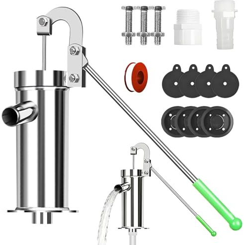 Pompa a manovella, set completo, pompa da giardino in acciaio inox, pompa manuale, pompa a mano, pompa dell'acqua da giardino e pompa a risparmio energetico, pompa per la casa per il cortile