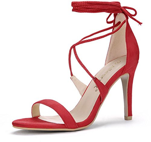 Allegra K Women Open Toe Stiletto High Heel Lace-Up Sandals Red 4 UK/Label Size 6 US