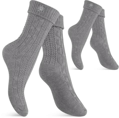 Celodoro 2 paia di calzini tradizionali con spilla della stella alpina - calzini Oktoberfest per donna & uomo - grigio 43-46