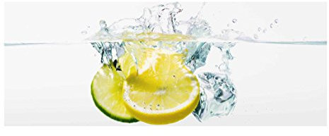 Bilderwelten Glasbild Wandbild Zitrone und Limette im Wasser 50 cm x 125 cm