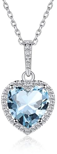 ChicSilver Collana Pendente Donna Cuore Piccolo in Argento Sterling 925 con Zirconi Brillanti Pietra Nascita 12 Mese Mesi Catenina Catena Regolabile Gioiello alla moda - Marzo Acquamarina