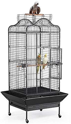 Yaheetech 63'' Bird Cage with Stand Wrought Iron Rolling Open Play Top Large Bird Cage for Mini Macaw African Grey Amazon Parrot