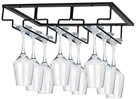 MOCOUM Under Cabinet Stemware Rack, Glass Hanger Rack - Wire Wine Glass Holder Storage Hanger for Cabinet Kitchen Bar (3 Rows)