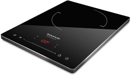 Taurus Darkfire - Placa de inducción digital portátil | 8 niveles de potencia | Temperatura ajustable | Función temporizador | Diseño ultraslim | 2100W | 290x365x45 mm.