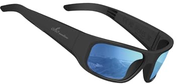 OhO Bluetooth-solglasögon, öppna öron, smarta glasögon lyssnar musik och samtal med UV400-skydd, sportljudglasögon, IP44 vattentäta, Blå lins-a, En storlek