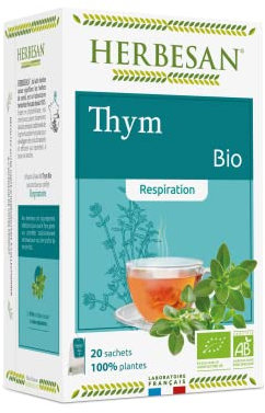 HERBESAN®- THYM INFUSION BIO - CONFORT RESPIRATOIRE - Sans plastique - 100% plantes BIO - 20 sachets en papier