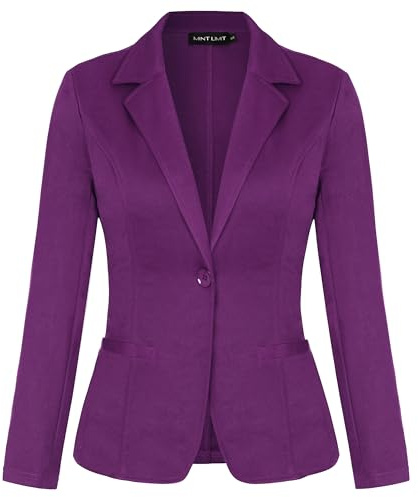 MINTLIMIT Women Blazer Linen Feel Long Sleeve Suit Jacket Work Office,VT-Purple,L