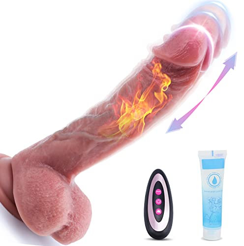 Thrusting Realistic Dildo Vibrator Sex Toy for Women, Liquid Silicone Vibrating Heating Dildo Stimulator with Remote, 10 Telescopic & Vibration Modes G-spot Clitoral Anal Massager, 8.3in