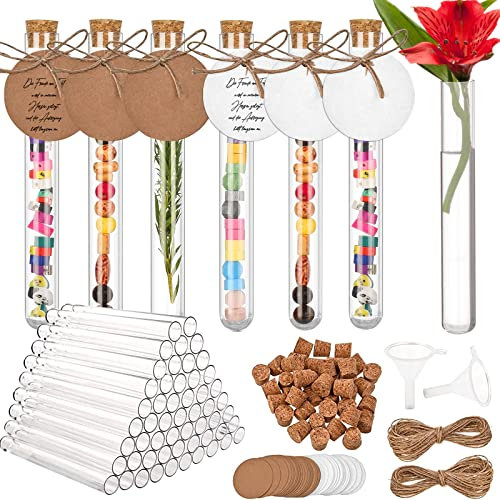 Kazaigou 60 Stück Reagenzglas mit Korken, Reagenzgläser für Blumen, Reagenzgläser mit Korken, Reagenzglas Gastgeschenke Glasröhrchen mit Korken, 16x150mm Reagenzgläschen Glas mit Korken