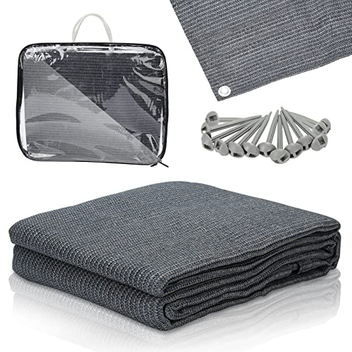 Ansobea 400x400cm Alfombra para toldo, Alfombra para Tienda de campaña Transpirable, Antideslizante, Lavabla, con 12 Agujeros, 13 Clavijas y Bolsa de Transporte(Gris Azulado)